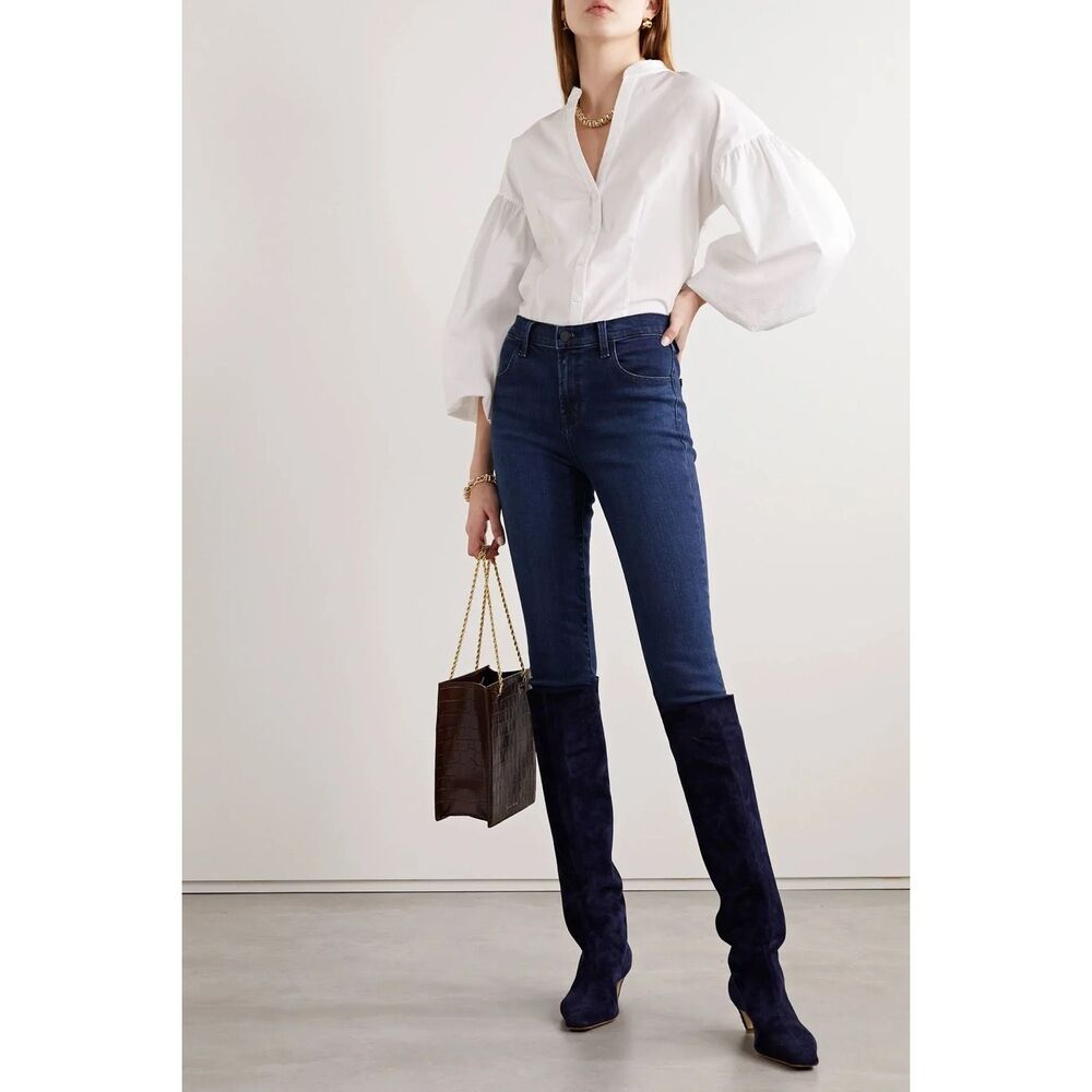 Veronica Beard Aileen Puff Sleeve Poplin Blouse in White Size 10